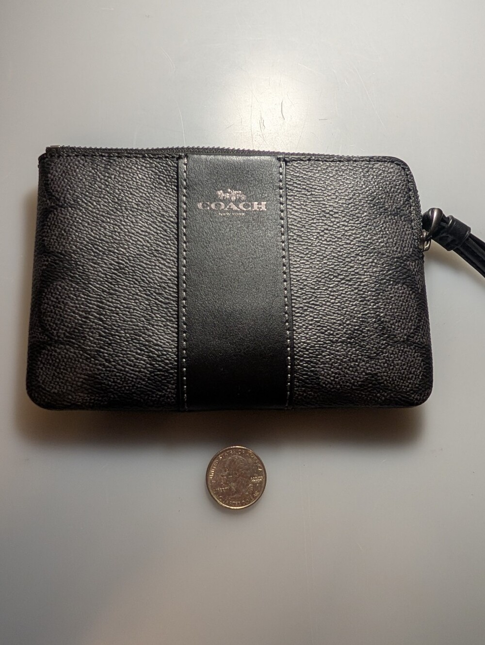 Coach Black Zip Wristlet with Center Leather Panel